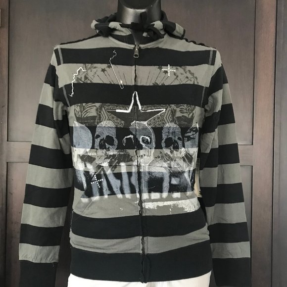 oakley men's black & charcoal striped skull hoodie - Picture 1 of 3